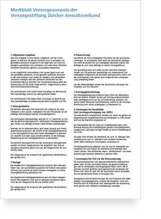 Merkblatt Vorsorgeausweis der Vorsorgestiftung Zürcher Anwaltsverband